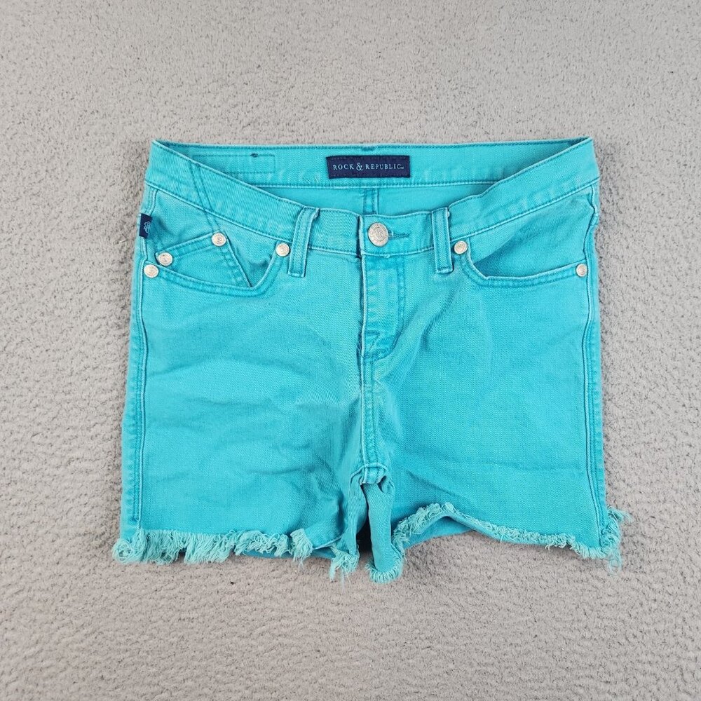 Rock & Republic Turquoise High-Waist Denim Shorts